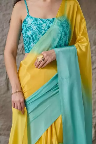Multi plain satin designer saree with blouse piece