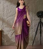 Purple plain satin designer saree with blouse piece