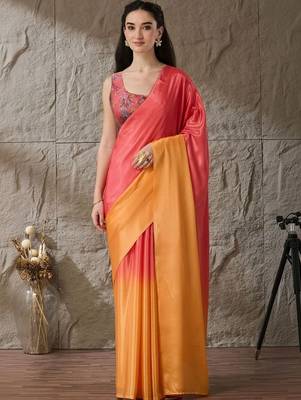 Multi plain satin designer saree with blouse piece 3