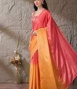 Multi plain satin designer saree with blouse piece