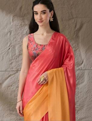 Multi plain satin designer saree with blouse piece 3