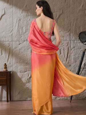 Multi plain satin designer saree with blouse piece 5