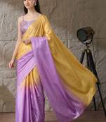 Multi plain satin designer saree with blouse piece