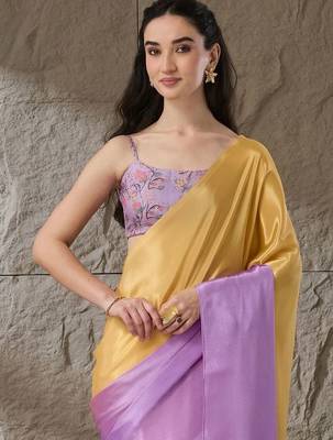 Multi plain satin designer saree with blouse piece 2