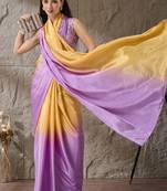 Multi plain satin designer saree with blouse piece