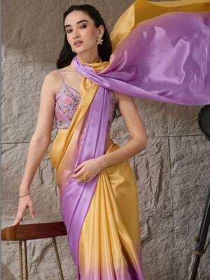 Multi plain satin designer saree with blouse piece 3