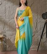 Multi plain satin designer saree with blouse piece