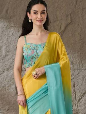 Multi plain satin designer saree with blouse piece 2
