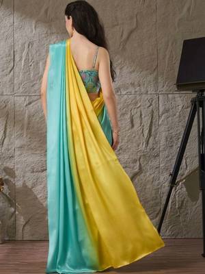 Multi plain satin designer saree with blouse piece 4