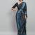 Blue printed satin fashion saree with blouse piece