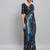 Blue printed satin fashion saree with blouse piece
