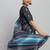 Blue printed satin fashion saree with blouse piece