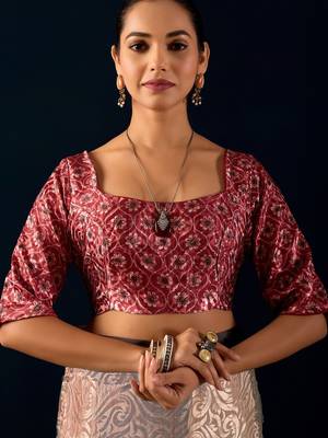 Cream printed brasso casual saree with blouse piece 5