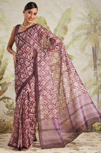 Purple printed blended cotton designer saree with blouse piece
