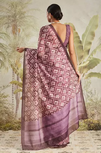 Purple printed blended cotton designer saree with blouse piece