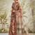 Brown printed blended cotton designer saree with blouse piece