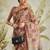 Brown printed blended cotton designer saree with blouse piece