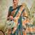 Orange printed blended cotton designer saree with blouse piece