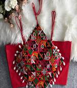 Women's red navratri blouse | kutchi embroidered noodles strap choli | hand mirror work cotton blouse