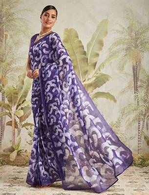 Purple printed blended cotton designer saree with blouse piece 2