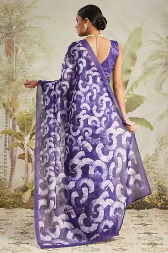 Purple printed blended cotton designer saree with blouse piece