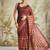 Brown printed blended cotton designer saree with blouse piece