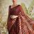 Brown printed blended cotton designer saree with blouse piece