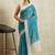 Blue printed blended cotton designer saree with blouse piece