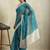 Blue printed blended cotton designer saree with blouse piece