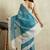 Blue printed blended cotton designer saree with blouse piece