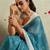 Blue printed blended cotton designer saree with blouse piece