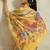 Yellow printed blended cotton designer saree with blouse piece