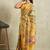 Yellow printed blended cotton designer saree with blouse piece