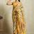 Yellow printed blended cotton designer saree with blouse piece