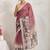 Maroon printed blended cotton designer saree with blouse piece