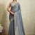 Grey printed blended cotton designer saree with blouse piece