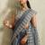 Grey printed blended cotton designer saree with blouse piece