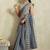 Grey printed blended cotton designer saree with blouse piece
