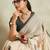 Off white printed blended cotton designer saree with blouse piece