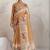 Tan printed blended cotton designer saree with blouse piece