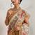 Tan printed blended cotton designer saree with blouse piece