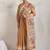 Tan printed blended cotton designer saree with blouse piece