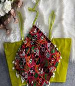 Women's green navratri blouse | kutchi embroidered noodles strap choli | hand mirror work cotton blouse