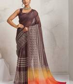 Purple printed blended cotton designer saree with blouse piece