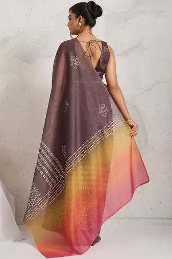 Purple printed blended cotton designer saree with blouse piece