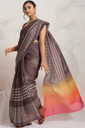 Purple printed blended cotton designer saree with blouse piece
