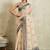 Cream printed blended cotton designer saree with blouse piece