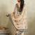 Cream printed blended cotton designer saree with blouse piece