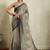 Grey printed blended cotton designer saree with blouse piece