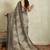 Grey printed blended cotton designer saree with blouse piece